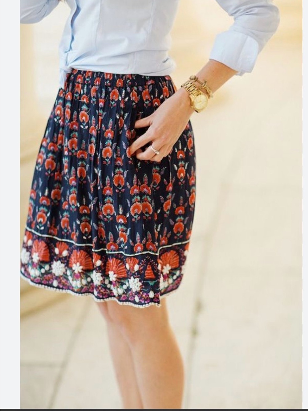Anthropologie Maeve Adela Navy Floral Beaded Mini Skirt size M